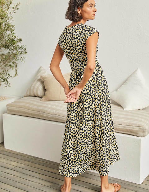 Easy T-Shirt Midi Dress - Black, Ditsy Swirl Easy T-Shirt Midi Dress - Black, Ditsy Swirl
