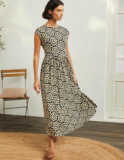 Easy T-Shirt Midi Dress - Black, Ditsy Swirl Easy T-Shirt Midi Dress - Black, Ditsy Swirl