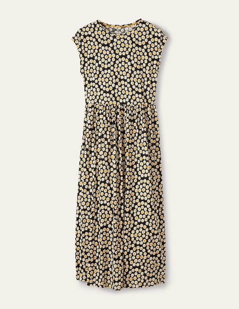 Easy T-Shirt Midi Dress - Black, Ditsy Swirl Easy T-Shirt Midi Dress - Black, Ditsy Swirl