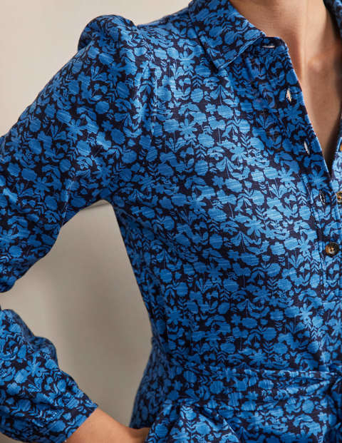 Robe-chemise en jersey - Bleu marocain, motif Flora Bloom