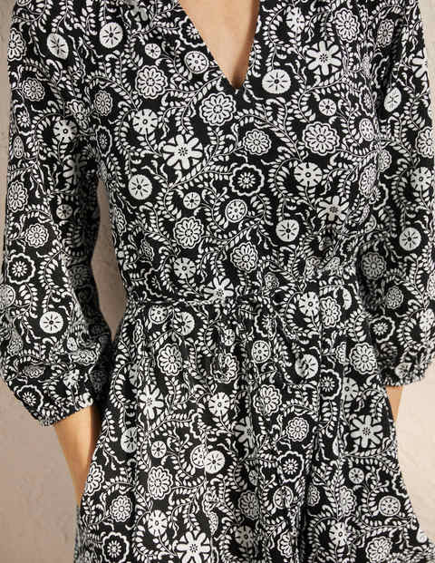 Notch Neck Jersey Mini Dress - Black, Opulent Garden Notch Neck Jersey Mini Dress - Black, Opulent Garden