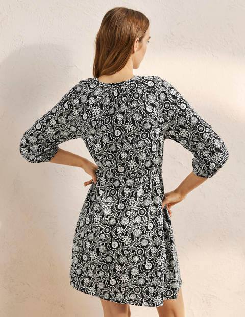Notch Neck Jersey Mini Dress - Black, Opulent Garden Notch Neck Jersey Mini Dress - Black, Opulent Garden