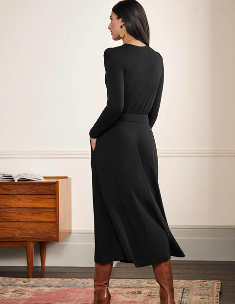 Jersey-Midikleid mit Puffärmeln - Schwarz Jersey-Midikleid mit Puffärmeln - Schwarz