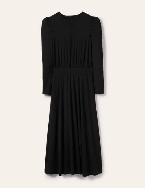 Jersey-Midikleid mit Puffärmeln - Schwarz Jersey-Midikleid mit Puffärmeln - Schwarz