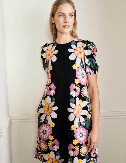 Seam Detail Jersey Shift Dress - Black Flora Bloom