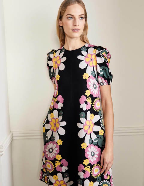 Seam Detail Jersey Shift Dress - Black Flora Bloom Seam Detail Jersey Shift Dress - Black Flora Bloom