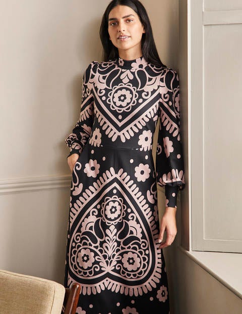 Robe midi en jersey - Noir, motif Floral Heart Robe midi en jersey - Noir, motif Floral Heart