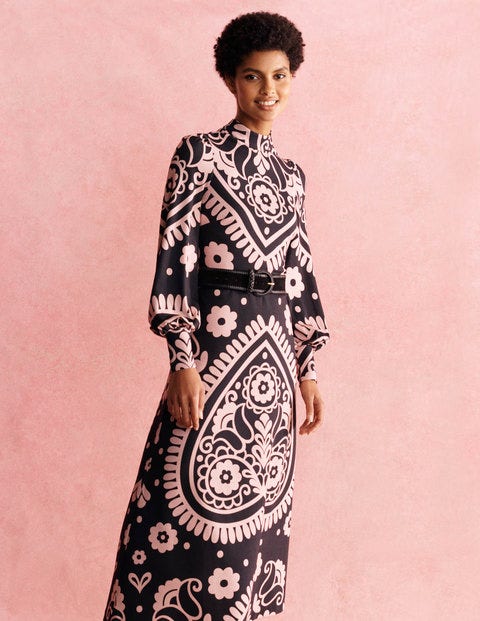 Robe midi en jersey - Noir, motif Floral Heart Robe midi en jersey - Noir, motif Floral Heart