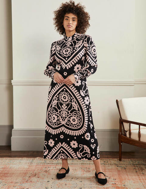 Robe midi en jersey - Noir, motif Floral Heart Robe midi en jersey - Noir, motif Floral Heart
