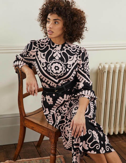 Robe midi en jersey - Noir, motif Floral Heart Robe midi en jersey - Noir, motif Floral Heart
