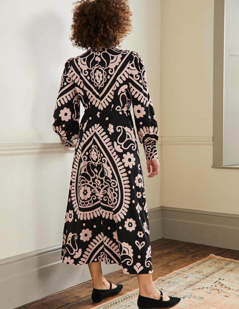 Robe midi en jersey - Noir, motif Floral Heart Robe midi en jersey - Noir, motif Floral Heart