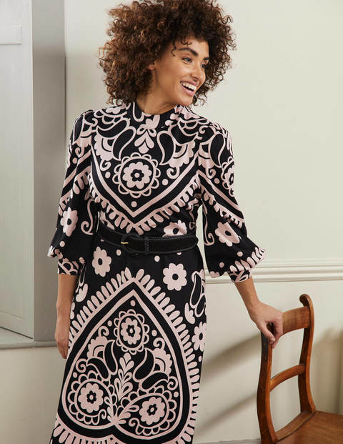 Robe midi en jersey - Noir, motif Floral Heart Robe midi en jersey - Noir, motif Floral Heart