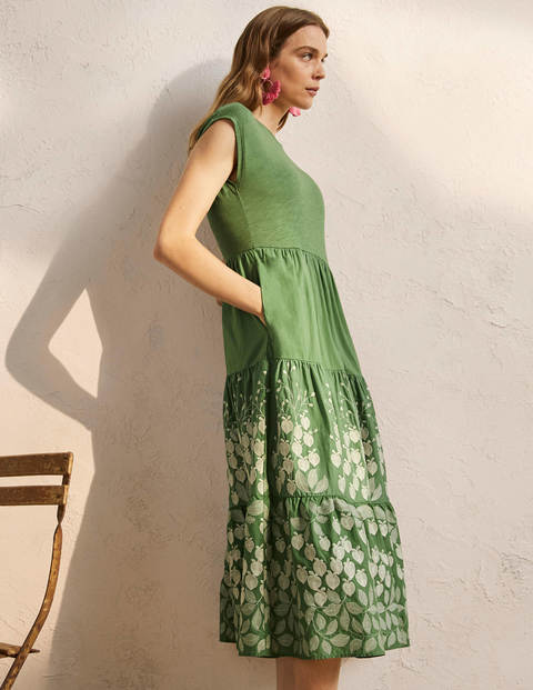 Embroidered Tiered Midi Dress - English Ivy Embroidery