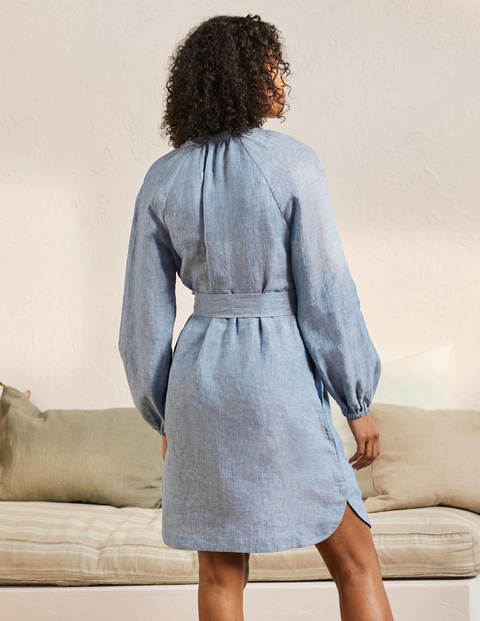 Notch Neck Linen Mini Dress - Chambray Notch Neck Linen Mini Dress - Chambray