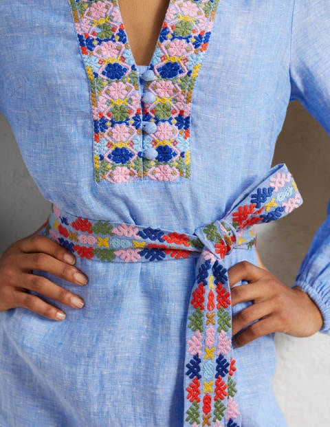 Embroidered Midi Kaftan - Chambray Embroidered Midi Kaftan - Chambray