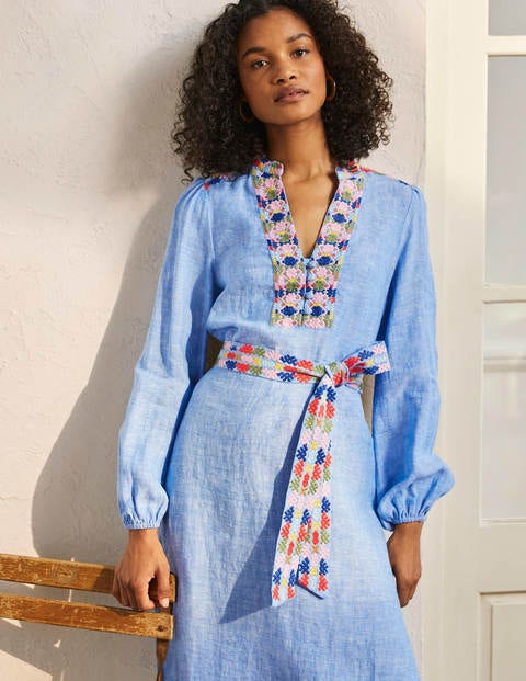 Embroidered Midi Kaftan - Chambray Embroidered Midi Kaftan - Chambray