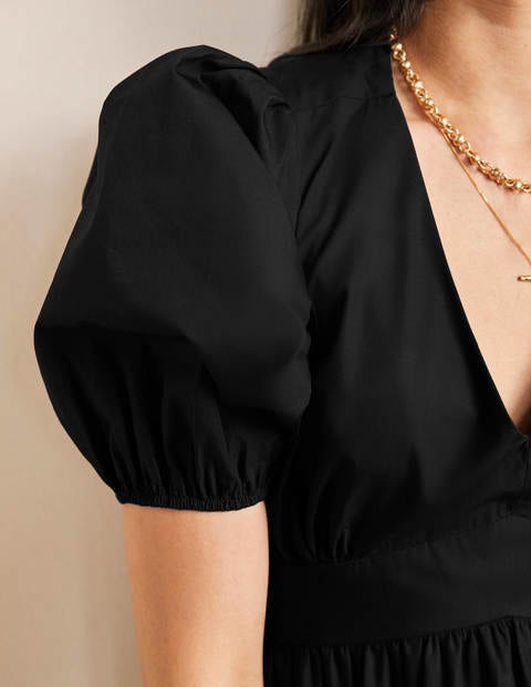 Puff Sleeve Tiered Midi Dress - Black