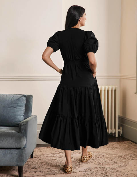 Puff Sleeve Tiered Midi Dress - Black Puff Sleeve Tiered Midi Dress - Black