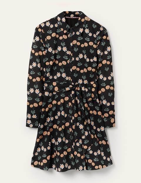 Kitty Hemdblusenkleid - Schwarz, Zarte Gänseblümchen Kitty Hemdblusenkleid - Schwarz, Zarte Gänseblümchen