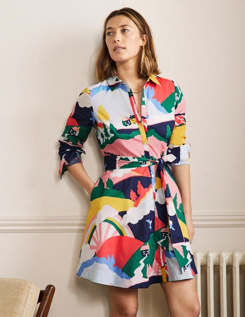 Kitty Shirt Dress - French Navy, Scenic Meadow