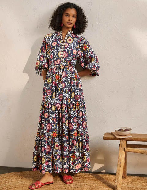 Ava Tiered Maxi Dress - French Navy, Opulent Garden Ava Tiered Maxi Dress - French Navy, Opulent Garden