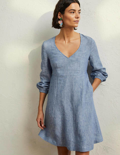 V-Neck Flippy Mini Dress - Chambray ...