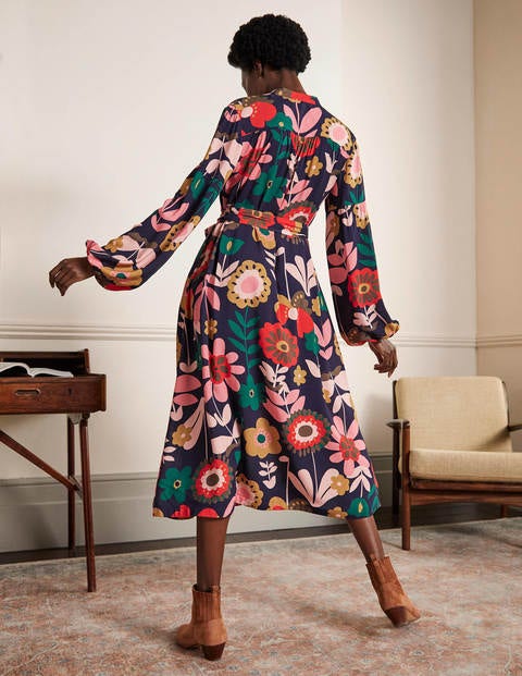 Blouson Sleeve Midi Dress - French Navy, Flora Bloom Blouson Sleeve Midi Dress - French Navy, Flora Bloom