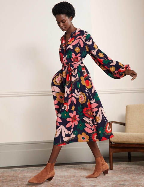 Blouson Sleeve Midi Dress - French Navy, Flora Bloom Blouson Sleeve Midi Dress - French Navy, Flora Bloom