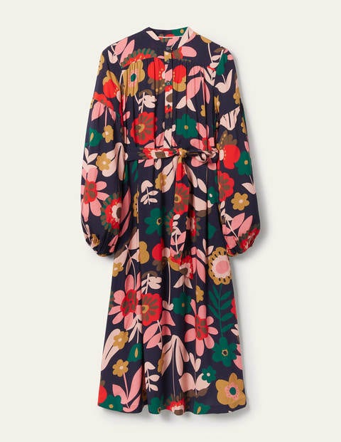 Blouson Sleeve Midi Dress - French Navy, Flora Bloom Blouson Sleeve Midi Dress - French Navy, Flora Bloom