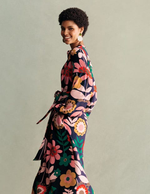Blouson Sleeve Midi Dress - French Navy, Flora Bloom Blouson Sleeve Midi Dress - French Navy, Flora Bloom