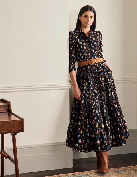 Multi Tiered Maxi Dress - Black, Woodland Bud Multi Tiered Maxi Dress - Black, Woodland Bud