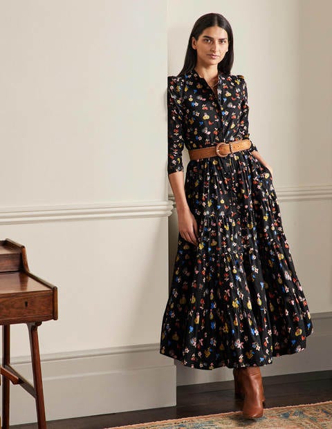 Multi Tiered Maxi Dress - Black, Woodland Bud | Boden UK