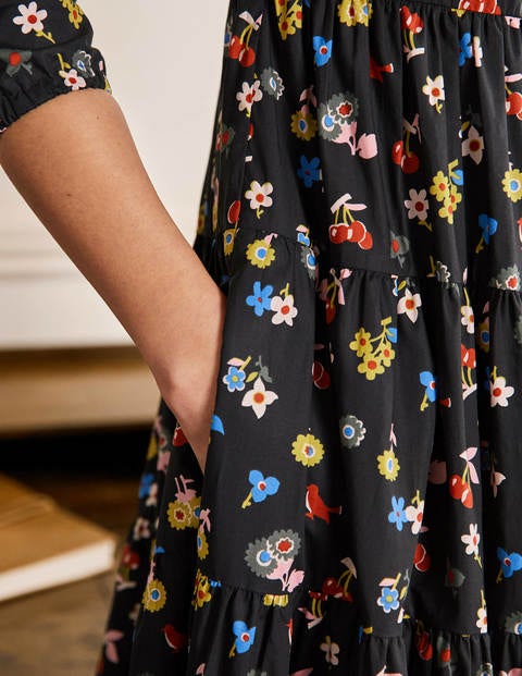 Multi Tiered Maxi Dress - Black, Woodland Bud Multi Tiered Maxi Dress - Black, Woodland Bud