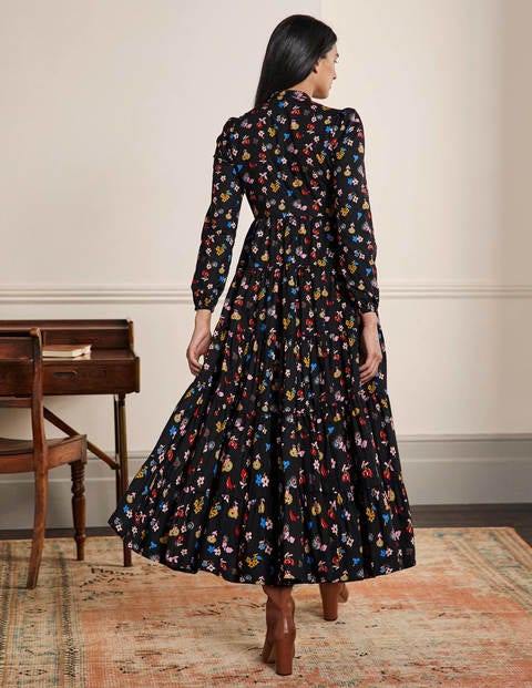 Multi Tiered Maxi Dress - Black, Woodland Bud Multi Tiered Maxi Dress - Black, Woodland Bud