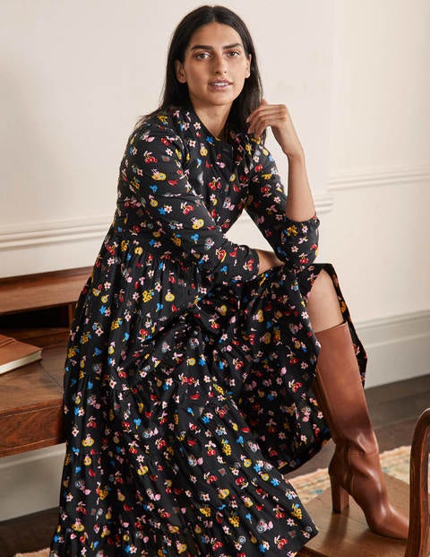 Multi Tiered Maxi Dress - Black, Woodland Bud Multi Tiered Maxi Dress - Black, Woodland Bud