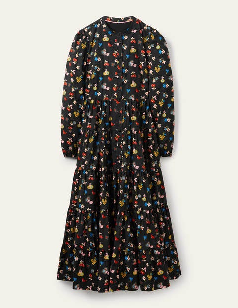 Multi Tiered Maxi Dress - Black, Woodland Bud Multi Tiered Maxi Dress - Black, Woodland Bud
