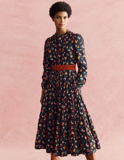 Multi Tiered Maxi Dress - Black, Woodland Bud Multi Tiered Maxi Dress - Black, Woodland Bud