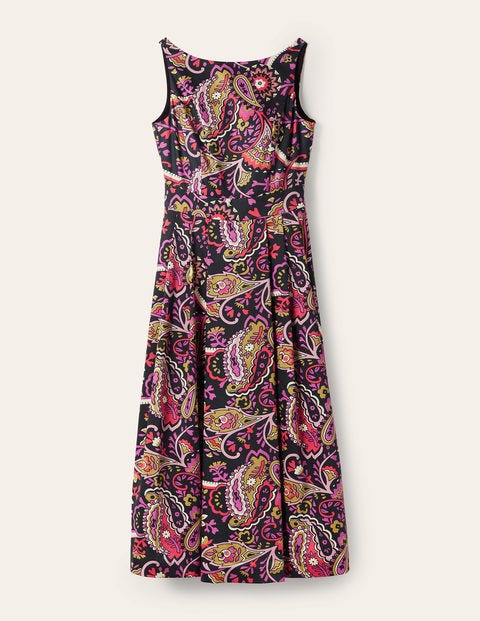 Robe ajustée-évasée échancrée dans le dos - Noir, motif Fantastical Robe ajustée-évasée échancrée dans le dos - Noir, motif Fantastical