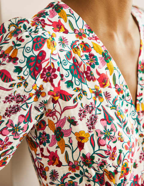 Button Through Maxi Tea Dress - Ivory, Tropic Florals