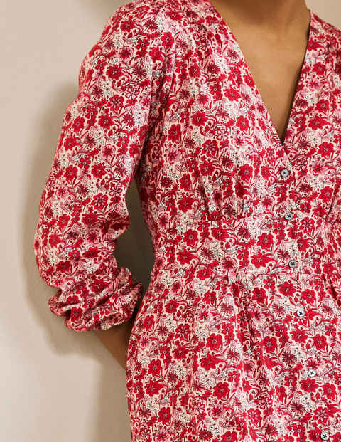 Button Through Maxi Tea Dress - Red, Floret Bloom