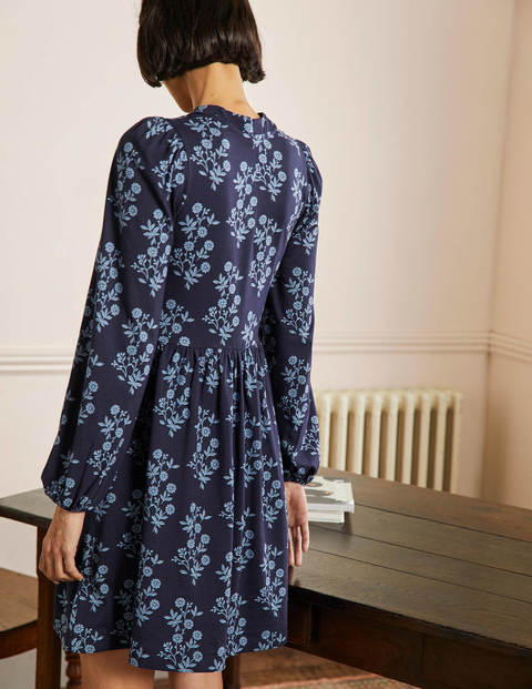 Button Through Jersey Dress - French Navy, Leafy Cluster | Boden US
