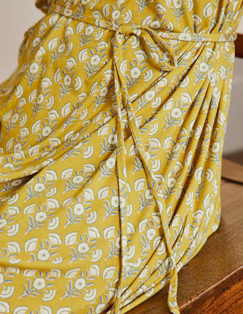 Trägerkleid aus Jersey - Olivenölgelb, Geometrisches Blumenmuster