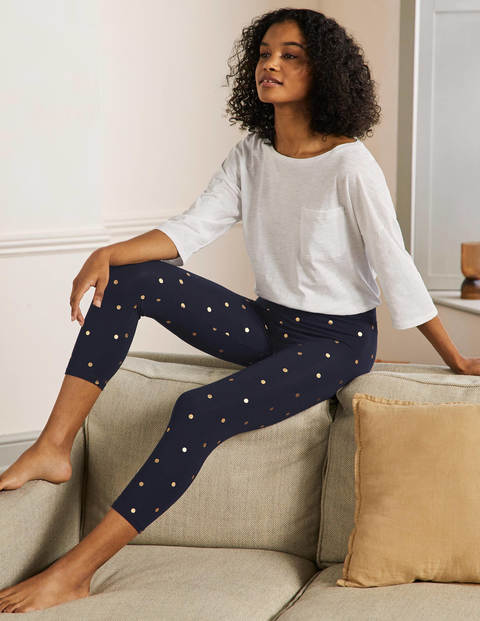 High Rise Crop Jersey Leggings - Navy and Gold, Polka Dot High Rise Crop Jersey Leggings - Navy and Gold, Polka Dot