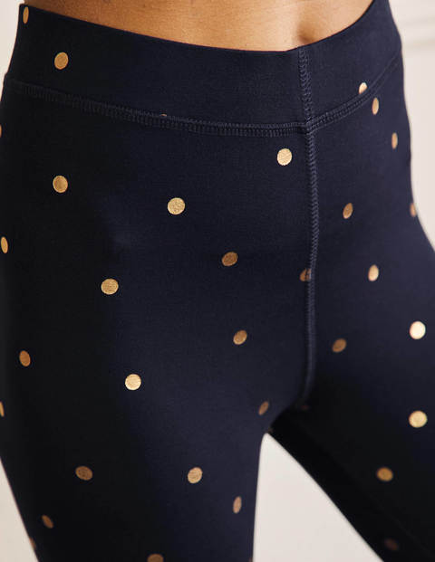 High Rise Crop Jersey Leggings - Navy and Gold, Polka Dot