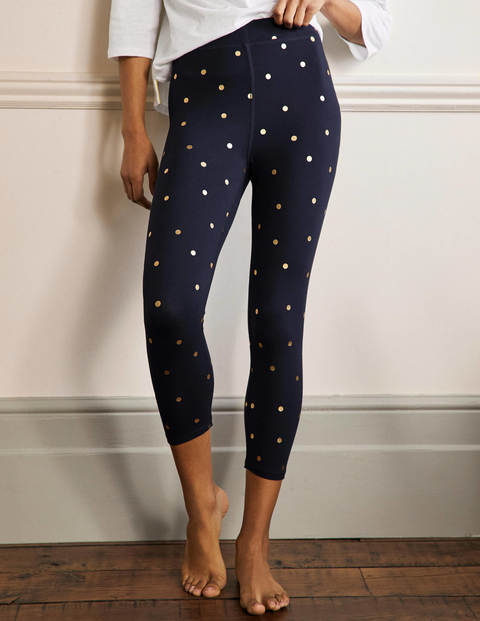 High Rise Crop Jersey Leggings - Navy and Gold, Polka Dot High Rise Crop Jersey Leggings - Navy and Gold, Polka Dot