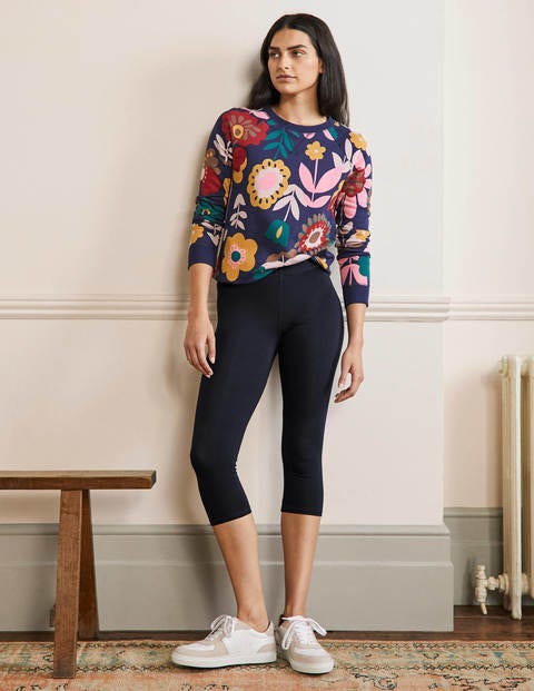 High Rise Crop Jersey Leggings - Navy High Rise Crop Jersey Leggings - Navy