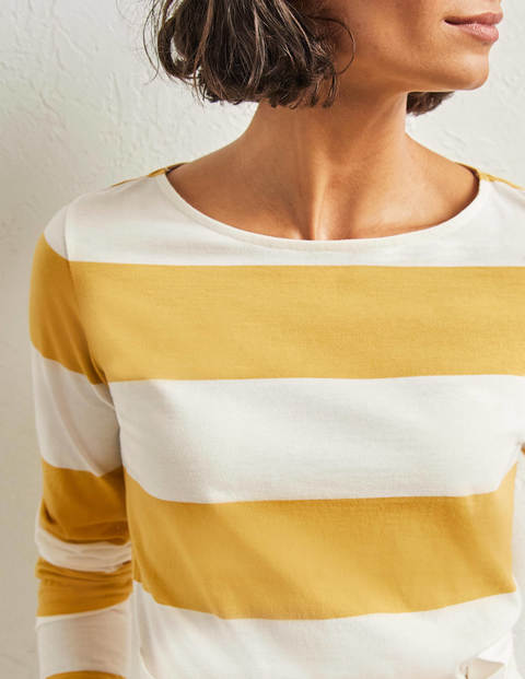 Long Sleeve Breton Top - Mustard / Ivory Stripe