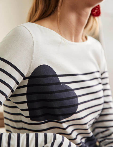 Long Sleeve Breton Top - Navy Scattered Heart Stripe