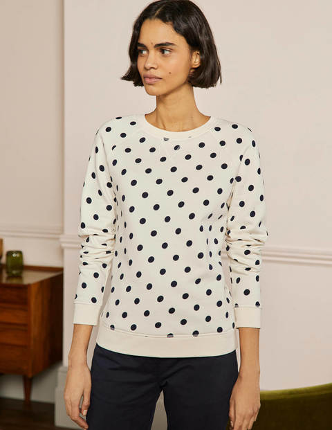 Printed Cotton Sweatshirt - Ivory, Regular Dot