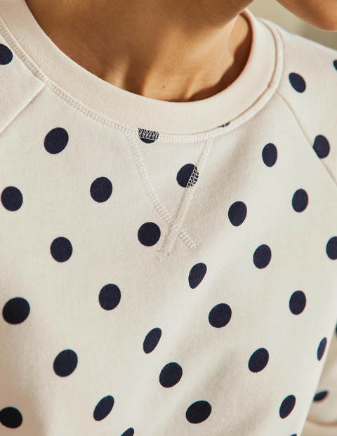 Printed Cotton Sweatshirt - Ivory, Regular Dot